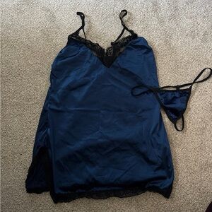 Blue Satin Lingerie Set